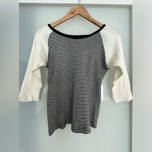 Edith A Miller Striped Blue & Off White Raglan Top